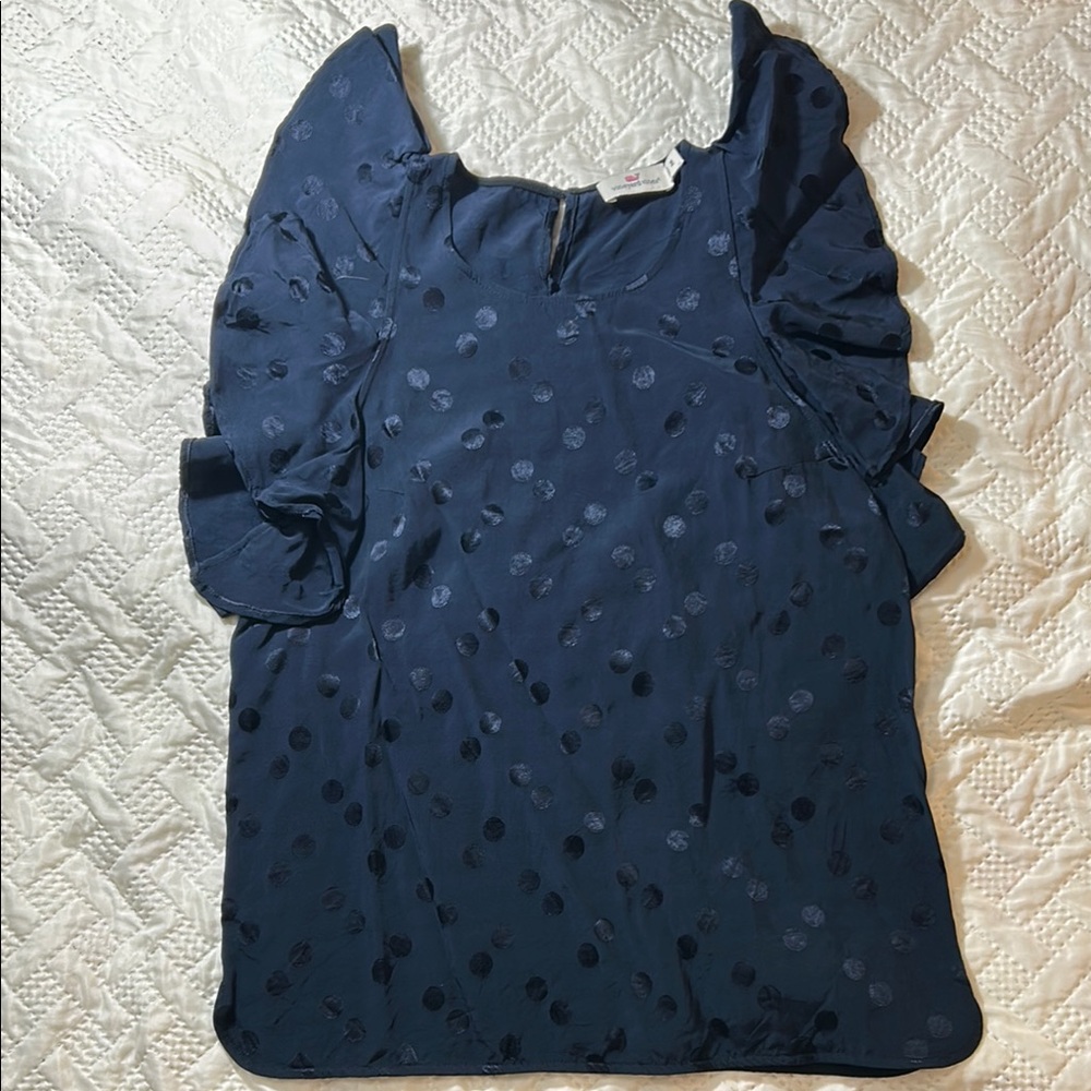 Vineyard Vines Ruffled Blue 3/4 Sleeve Blouse